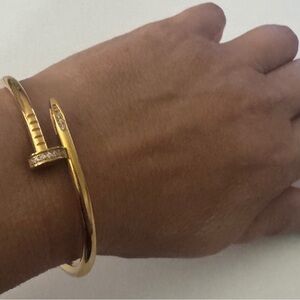 Gold Nail Zirconia Cuff Bracelet